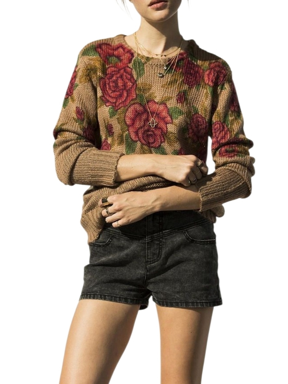 Pins And Needles By Urban Outfitters Rose Knit Crewneck Sweater Size S